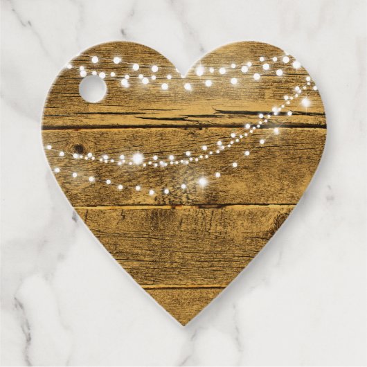 木目調とフェアリー ライトのカントリー ウェディング フェイバータグ (正面)