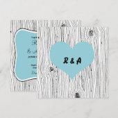 木目調のブルー ウェディング 招待状 (正面/裏面)