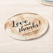 木目調のラスティックウェディング 愛と感謝のウェディング ラウンドペーパーコースター (アングル)