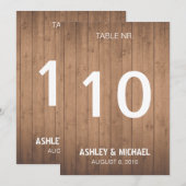 木目調のレトロな結婚式テーブルナンバー 招待状 (正面/裏面)