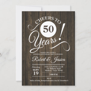 木目調のレトロな50周年結婚記念日 招待状
