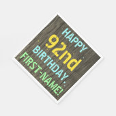 木目調の偽物、塗装されたテキストの外観、92歳の誕生日+名前 スタンダードランチョンナプキン (角)
