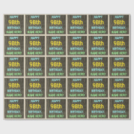 木目調の偽物、塗装されたテキストの外観、98歳の誕生日+名前 ラッピングペーパー