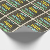 木目調の偽物、塗装されたテキストの外観、98歳の誕生日+名前 ラッピングペーパー (角)