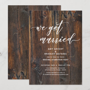 木目調の手書き風「私たち結婚しました」 招待状
