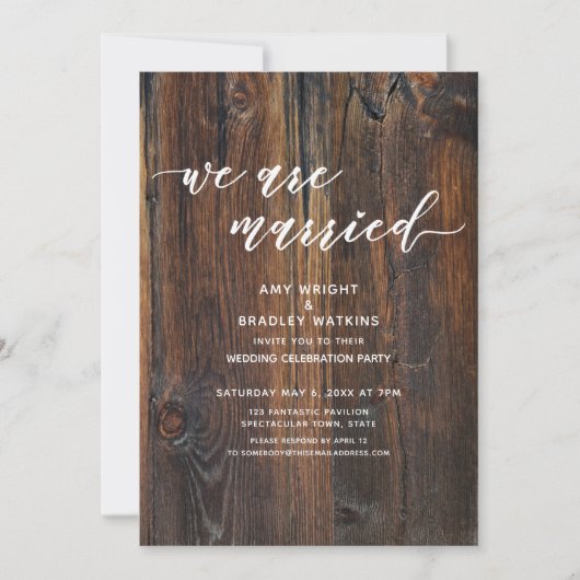 木目調の手書き風 結婚しましたの受付 招待状 (正面)