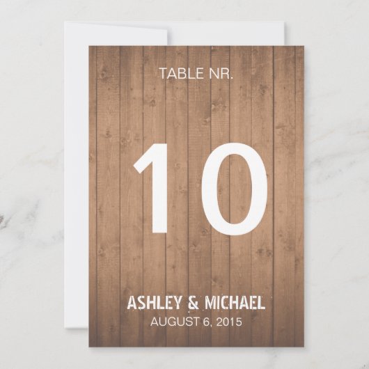 木目調の素朴な結婚式のテーブルナンバー 招待状 (裏面)