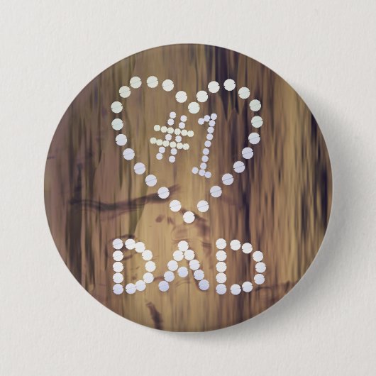木目調の背景にNumber One Dad 缶バッジ (正面)
