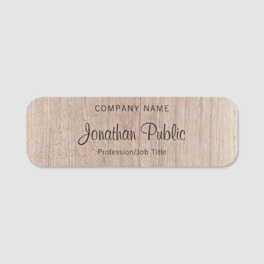 木目調エレガント手書き文字文字テンプレート 名札 (正面)