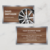 木目調クロームカー合金ホイールリムメカニック 名刺 (正面/裏面)