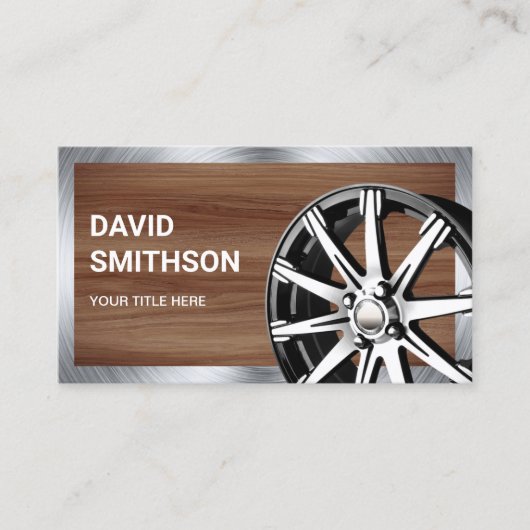 木目調クロームカー合金ホイールリムメカニック 名刺 (正面)