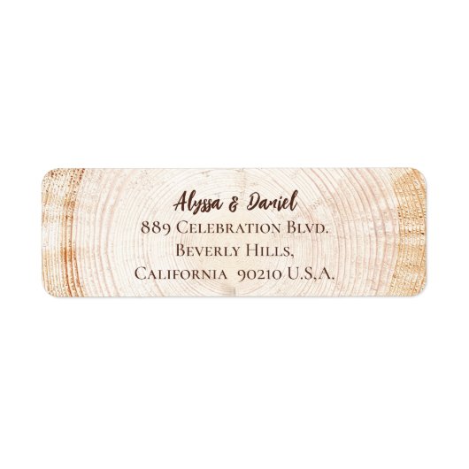 木目 ツリー バーク ラスティック ウェディング カスタム スクリプト ラベル (正面)