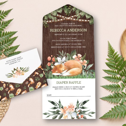 木眠素朴キツネウッドランドベビーシャワー オールインワン招待状