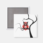 木磁石の赤糖スカルフクロウ マグネット (正面/裏面)