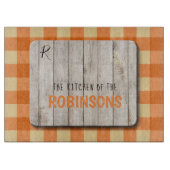 木科モノグラム名オレンジギンガム カッティングボード (正面)