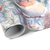 木立の水色クリスマスバード ラッピングペーパー (ロールコーナー)