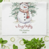 木立キッチンタオルパーソナライズされた付き雪だるま キッチンタオル (折り畳み)