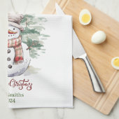 木立キッチンタオルパーソナライズされた付き雪だるま キッチンタオル (四つ折り)