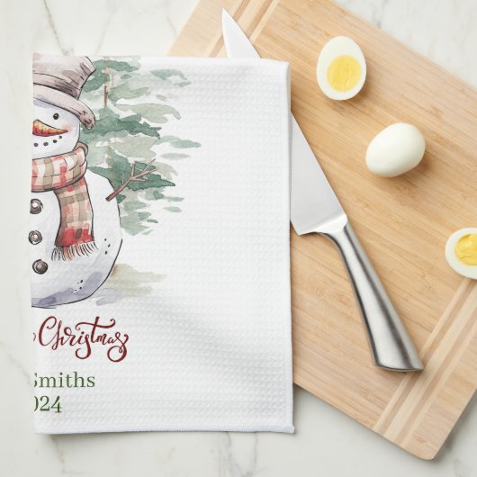 木立キッチンタオルパーソナライズされた付き雪だるま キッチンタオル (四つ折り)