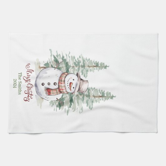 木立キッチンタオルパーソナライズされた付き雪だるま キッチンタオル (横)