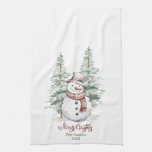 木立キッチンタオルパーソナライズされた付き雪だるま キッチンタオル (縦)