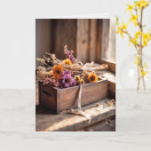 木箱に入れた乾燥した花 カード (黄色い花)