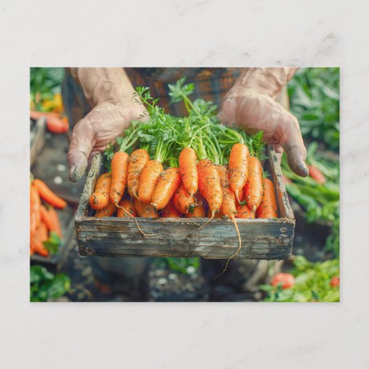 木箱に入れた生のニンジン シーズンポストカード (正面)