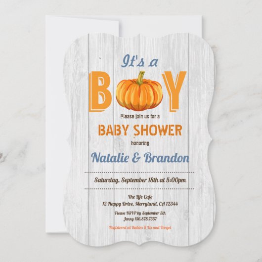 木粉カボチ素朴ャの男の赤ちゃんシャワー招待 招待状 (正面)