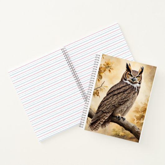 木素晴らしに止まる角のフクロウ ノートブック (内部)