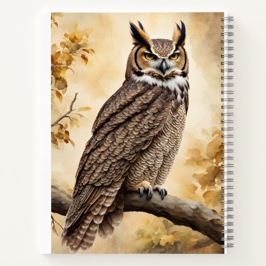 木素晴らしに止まる角のフクロウ ノートブック (裏面)