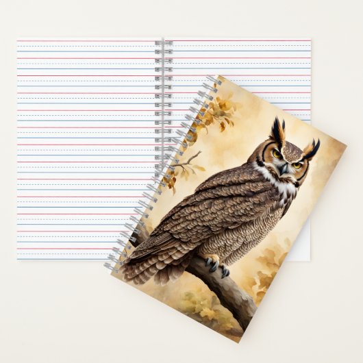 木素晴らしに止まる角のフクロウ ノートブック (内側)