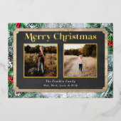 木素朴とエバーグリーンのクリスマスフォト 箔シーズンカード (正面)