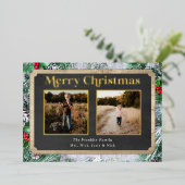 木素朴とエバーグリーンのクリスマスフォト 箔シーズンカード (立ち正面)