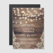 木素朴とストリングライト |レースブライダルシャワー マグネット招待状 (正面/裏面)