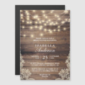 木素朴とストリングライト |レースブライダルシャワー マグネット招待状 (正面/裏面)