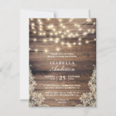 木素朴とストリングライト |レースブライダルシャワー マグネット招待状 (正面)