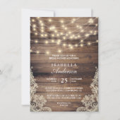 木素朴とストリングライト |レースブライダルシャワー 招待状 (正面)