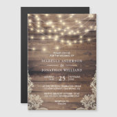 木素朴とストリングライト |ヴィンテージレース結婚ズ マグネット招待状 (正面/裏面)