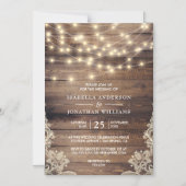 木素朴とストリングライト |ヴィンテージレース結婚ズ マグネット招待状 (正面)