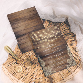 木素朴とストリングライト |ヴィンテージレース結婚ズ 招待状