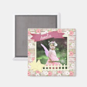 木素朴とピンクのフローラカスタムベビー写真 マグネット (正面/裏面)