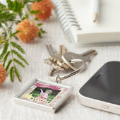 木素朴とピンクのフローラカスタム写真と名前 キーホルダー (側面)