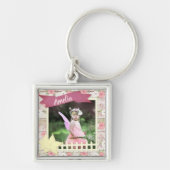 木素朴とピンクのフローラカスタム写真と名前 キーホルダー (正面)