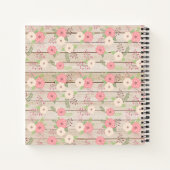 木素朴とピンクのフローラカスタム写真と名前 ノートブック (裏面)