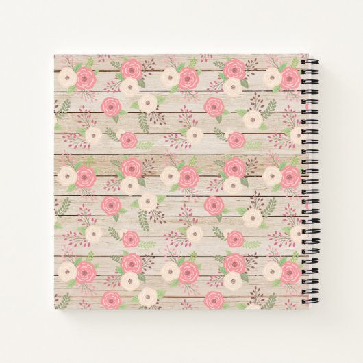 木素朴とピンクのフローラカスタム写真と名前 ノートブック (裏面)