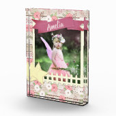 木素朴とピンクのフローラカスタム写真と名前 フォトブロック (右)