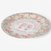 木素朴とピンクの花の紙プレート ペーパープレート (アングル)