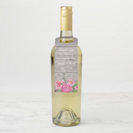 木素朴とピンクの花ワインボトルメッセージカード ボトルネックタグ