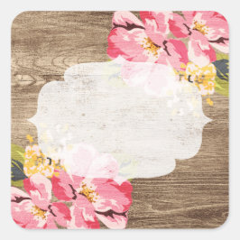木素朴とピ絵を描クのハイビスカスフラワーカントリー スクエアシール