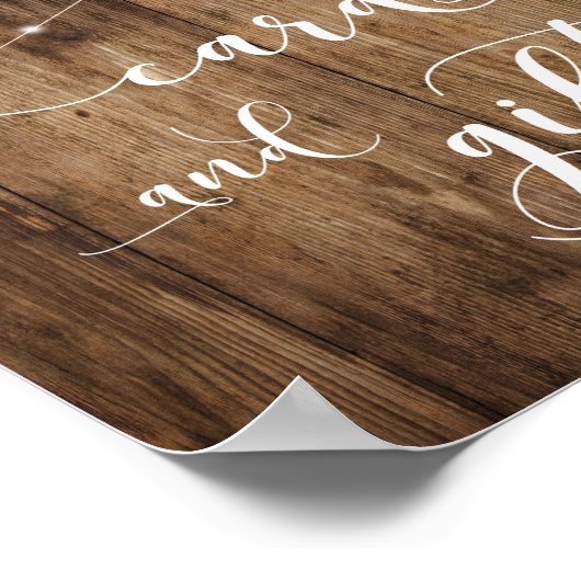 木素朴とライトのカードとギフト結婚のサイン ポスター (角)